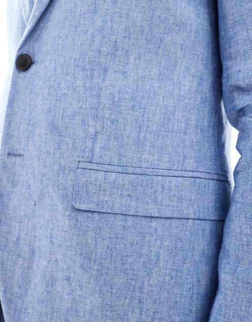 Jack & Jones Premium linen mix blazer in blue
