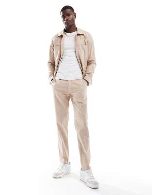 Jack & Jones Jack & Jones Premium linen mix casual suit trouser in beige-Neutral