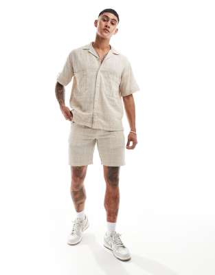 Jack & Jones Premium linen mix short in beige check - part of a set