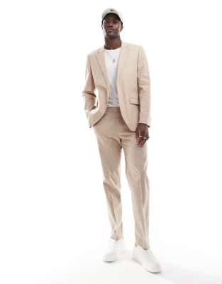 Jack & Jones Premium Slim Fit Suit Pants In Beige Linen Mix-neutral