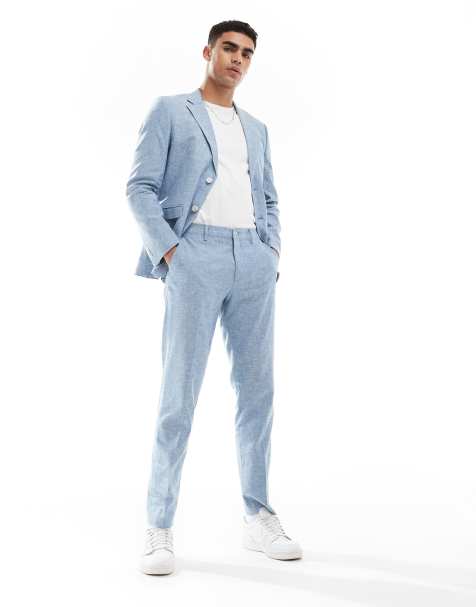 Jack & Jones Premium linen mix slim fit pants in light blue - view 1