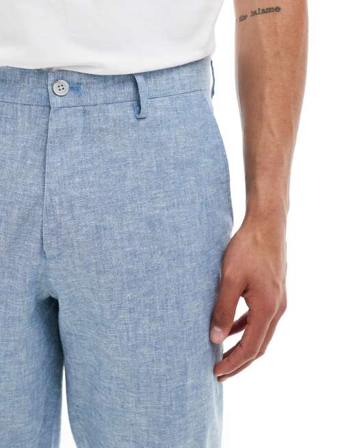 Jack & Jones Premium linen mix slim fit pants in light blue