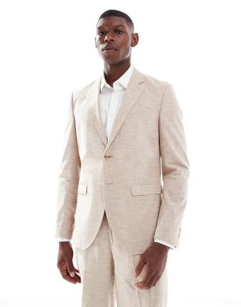 Jack & Jones Premium linen mix slim fit suit blazer in beige  - view 1