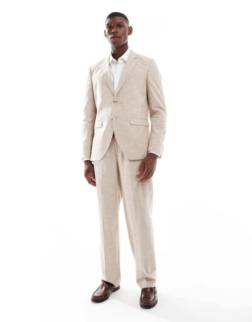 Jack & Jones Premium linen mix slim fit suit blazer in beige