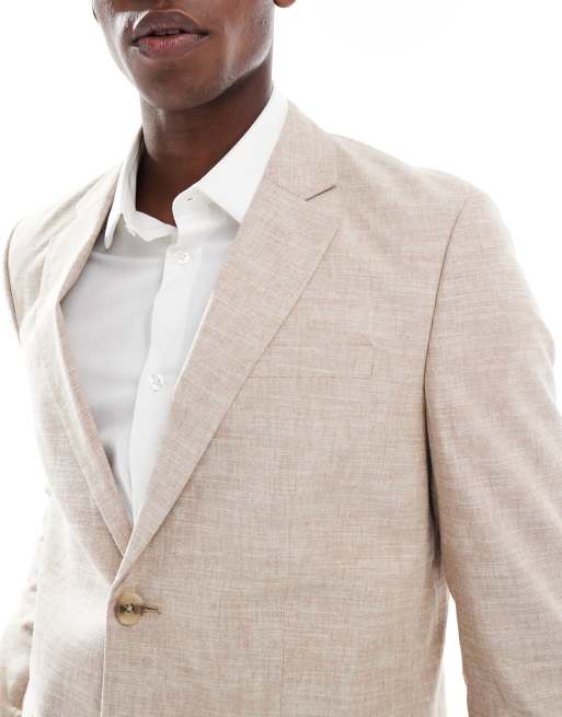 Jack & Jones Premium linen mix slim fit suit blazer in beige 