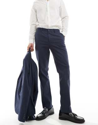Jack & Jones Premium linen mix slim fit trouser in navy