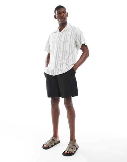 Jack & Jones Premium linen mix stripe shirt in white, 2 of 5