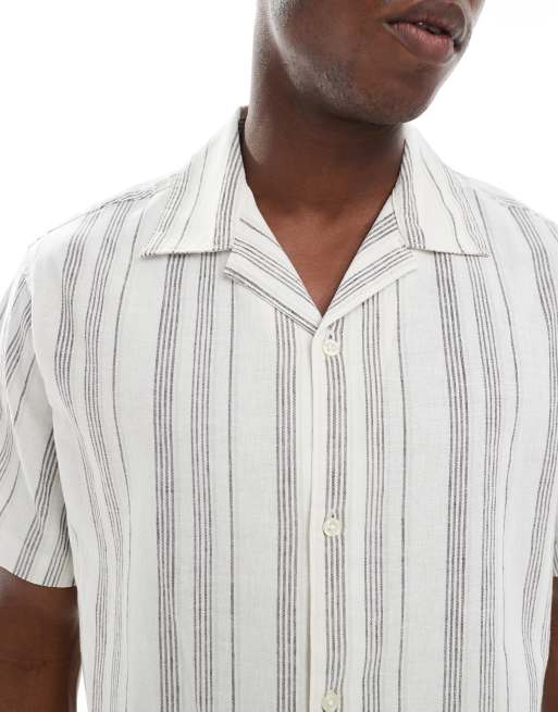 Jack & Jones Premium linen mix stripe shirt in white, 3 of 5