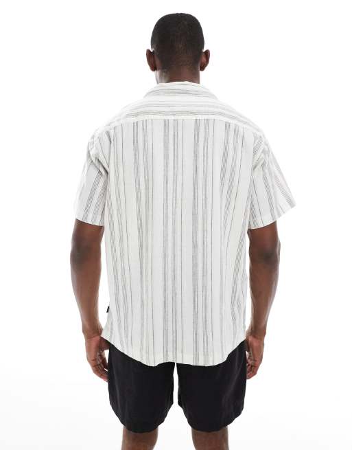 Jack & Jones Premium linen mix stripe shirt in white, 4 of 5