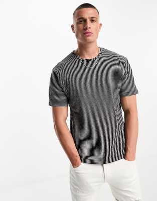 Jack & Jones Premium linen mix stripe t-shirt in white | ASOS