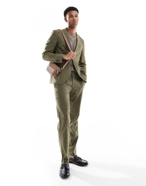 Jack & Jones Premium Linen Mix Suit in Olive Green - view 1