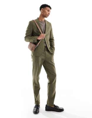 Premium linen mix suit pants in olive green