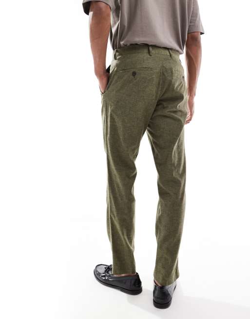 Jack & Jones Premium linen mix suit pants in olive green