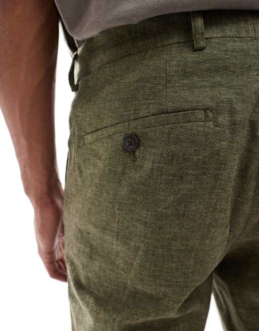 Jack & Jones Premium linen mix suit pants in olive green