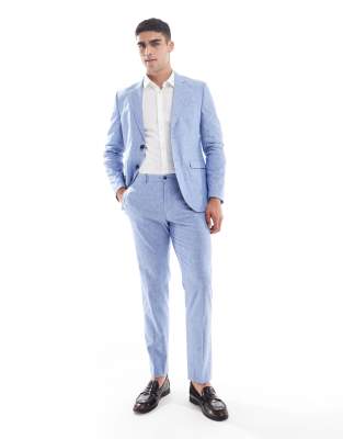 Jack & Jones Premium linen suit trousers in blue