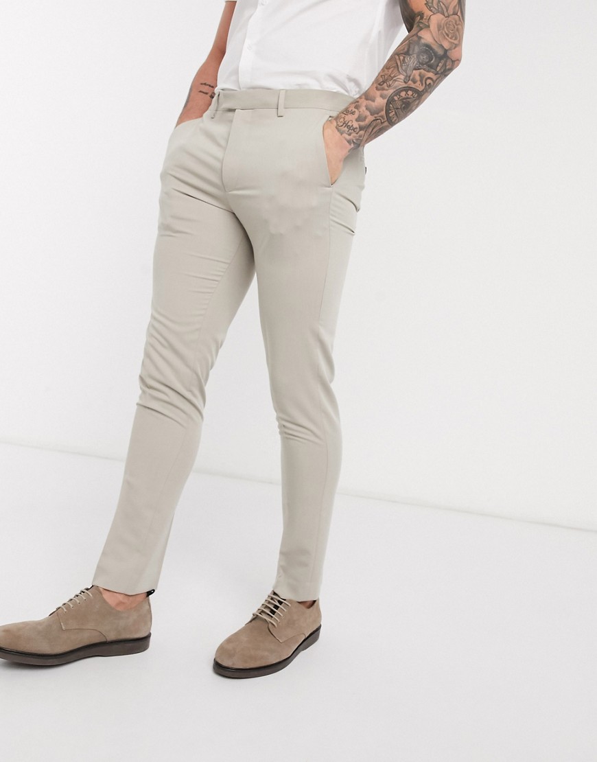 Jack & Jones Premium – Ljusbeige stretchiga kostymbyxor i återvunnen polyester med supersmal passform-Sandfärgad