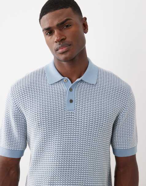 Jack & Jones Premium – Ljusblå, stickad pikétröja med tryck - view 1