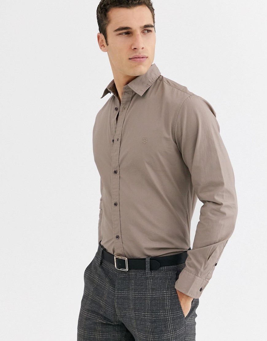 Jack & Jones Premium – Ljusbrun skjorta med smal passform-Grå