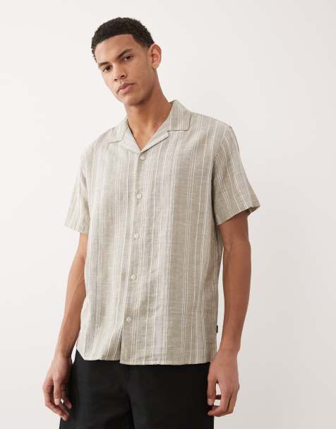 Jack & Jones Premium – Ljusgrå, randig skjorta i linnemix med textur - view 1
