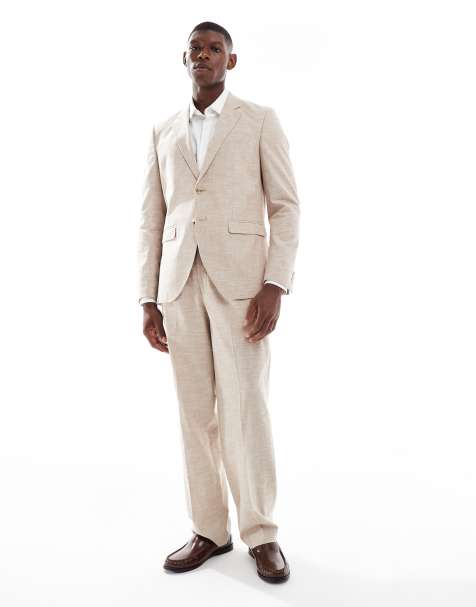 Jack & Jones Premium – Locker geschnittene Anzughose aus Leinenmix in Beige - view 1