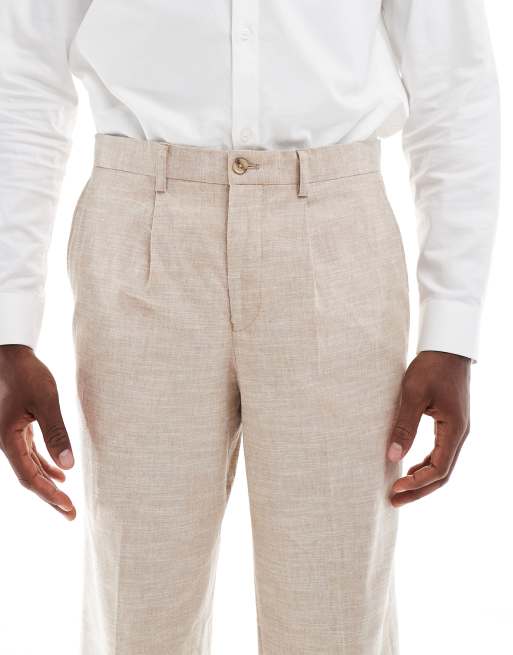 Jack & Jones Premium – Locker geschnittene Anzughose aus Leinenmix in Beige, 5 von 5