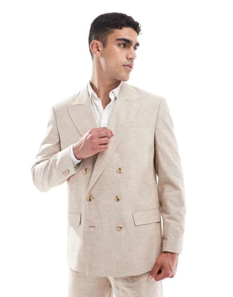 Jack & Jones Premium – Locker geschnittene Anzugjacke mit Leinenmix in Beige - view 1