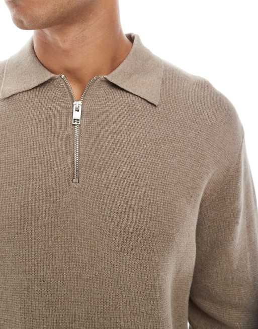 Jack & Jones premium long sleeve knit polo shirt with