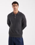 [Jack & Jones] Jack & Jones premium long sleeve knitted polo in volcanic ash-Grey XXL VOLCANIC ASH