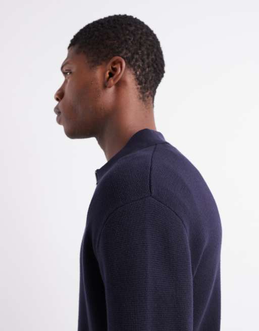 Jack & Jones premium long sleeve knitted polo with quarter zip in navy, 4 of 5