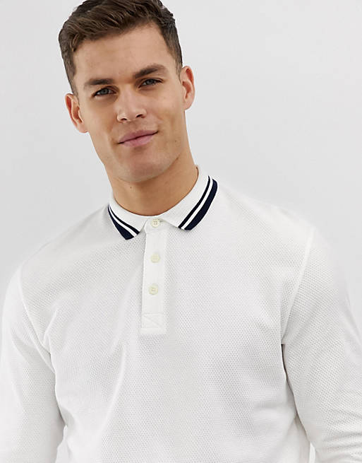 Jack & Jones Premium long sleeve polo shirt with collar tipping in ...