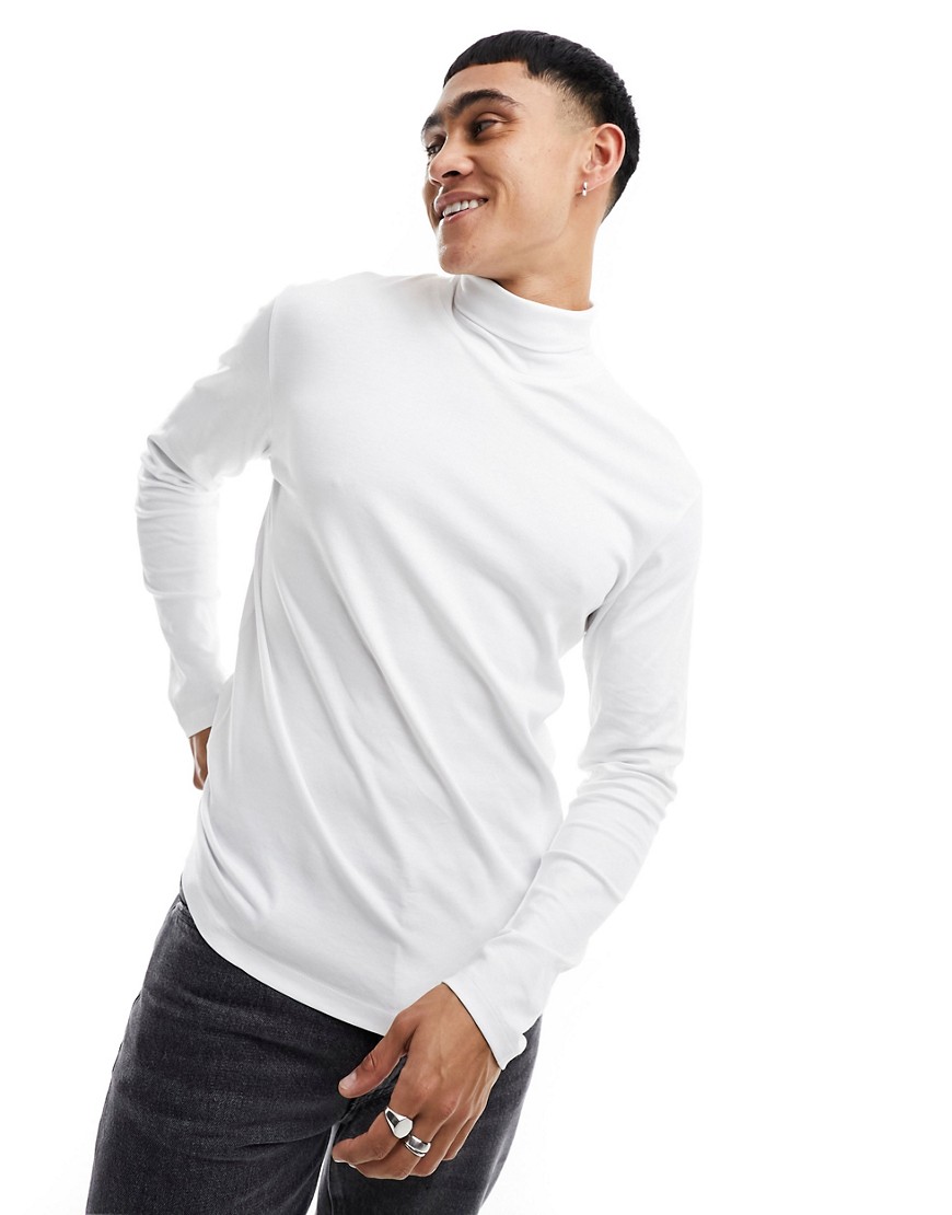 Jack & Jones Premium long sleeve roll neck t-shirt in white