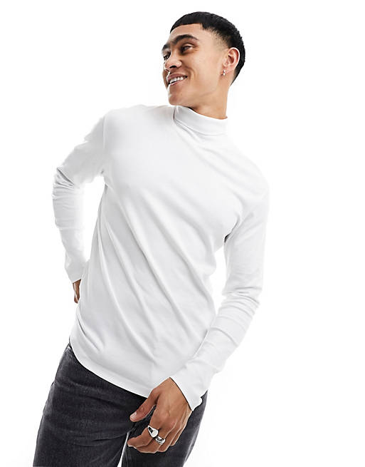 Jack & Jones Premium long sleeve roll neck t-shirt in white | ASOS