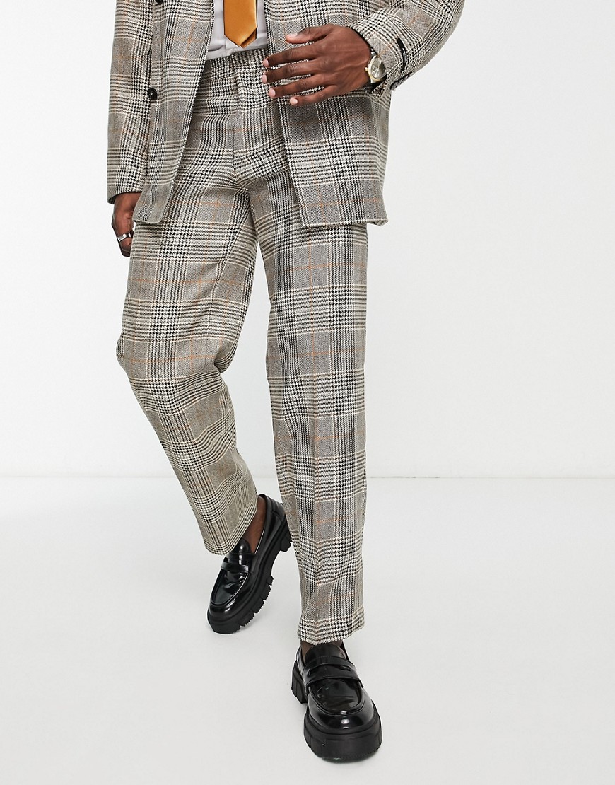 Jack & Jones Premium loose fit suit pants in check-Brown