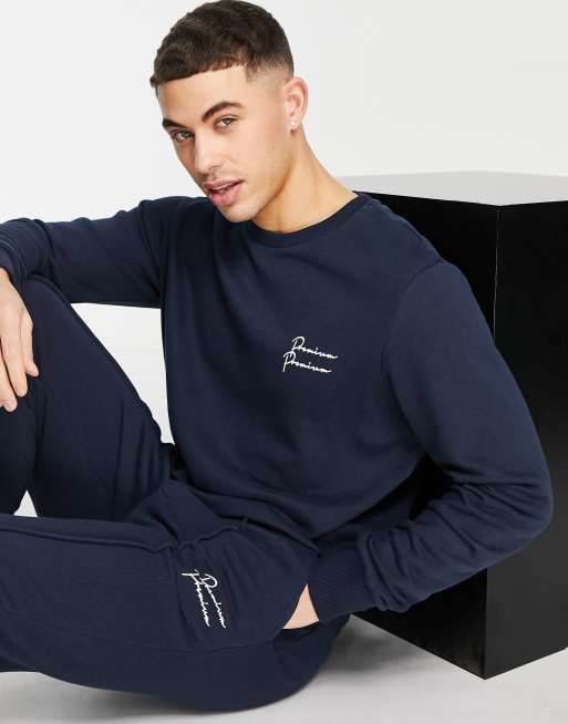 Jack & Jones Premium lounge sweat with script logo in navy