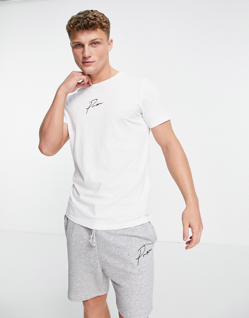 Jack & Jones Premium lounge t-shirt and short set with script logo in white and gray-Multi