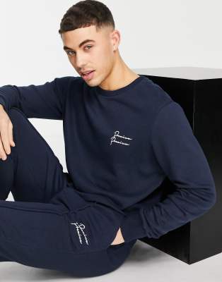 Jack & Jones Premium - Loungesweater met geschreven logo in marineblauw