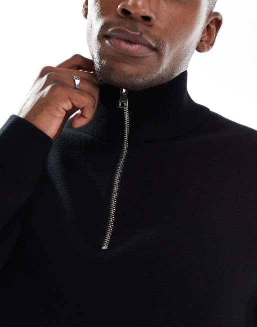 Jack & Jones Premium - Maglione nero con zip corta, 5 di 5