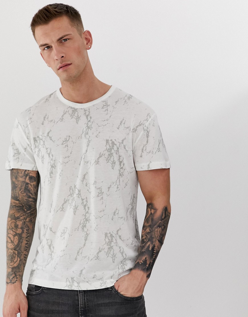 Jack & Jones Premium marble print t-shirt in white