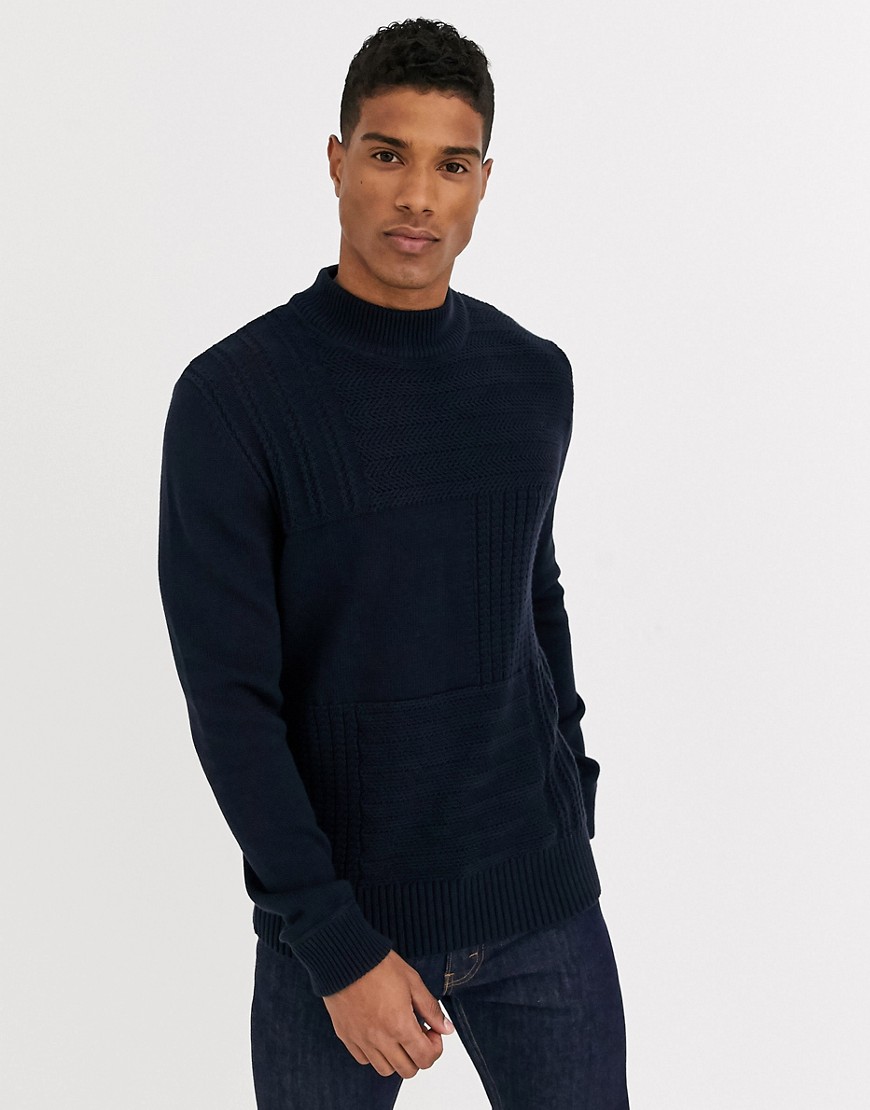 Jack & Jones – Premium – Marinblå grovstickad tröja med rund halsringning