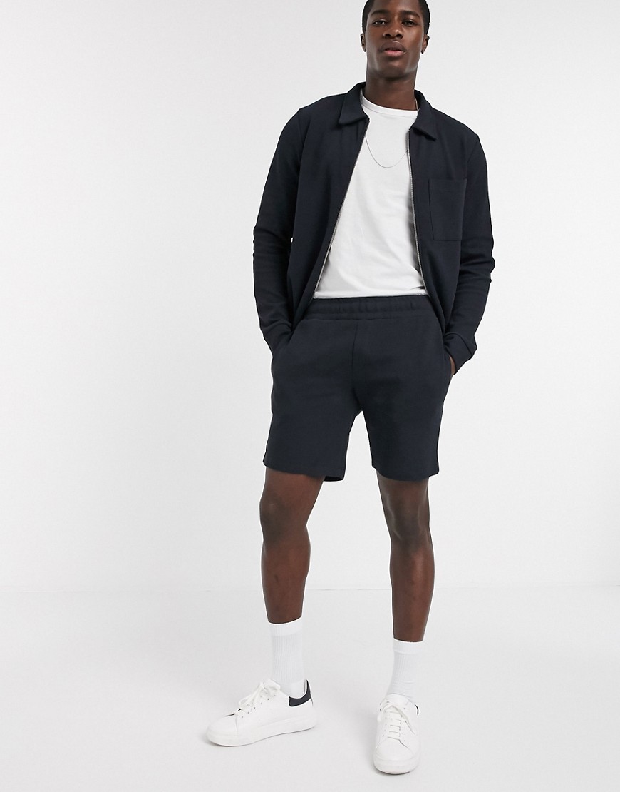 Jack & Jones Premium – Marinblå shorts i piké och jersey, del av set