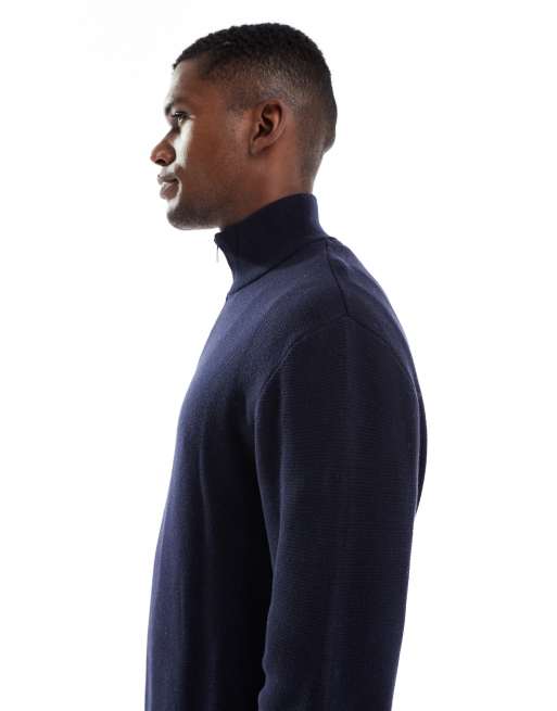 Jack & Jones – Premium – Marinblå, stickad tröja med kvartslång dragkedja, 4 av 5