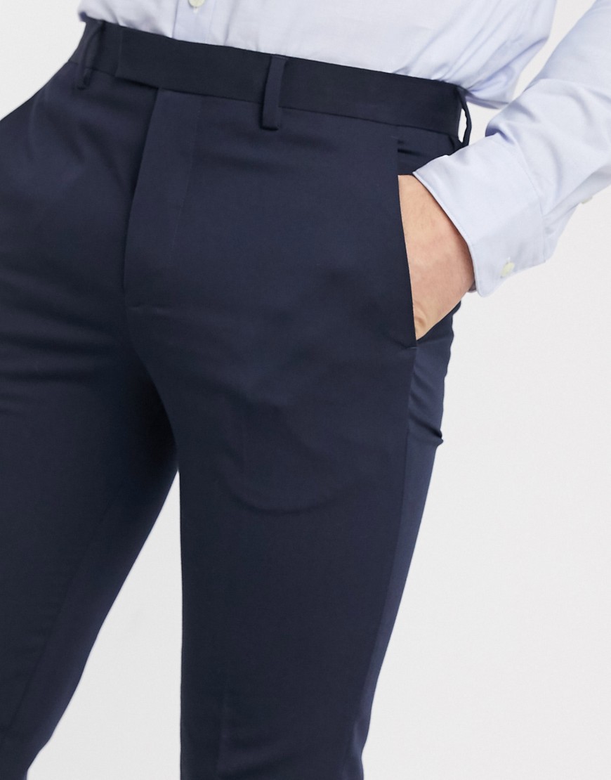 Jack & Jones Premium – Marinblå stretchiga kostymbyxor av återvunnen polyester med supersmal passform