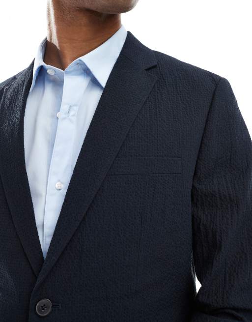 Jack & Jones - Premium - Marineblå habitjakke i bæk-og-bølge-stof, 2 af 5
