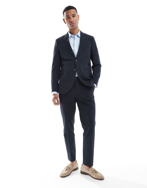 Jack & Jones - Premium - Marineblå habitjakke i bæk-og-bølge-stof, 4 af 5