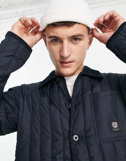 Jack & Jones - Premium - Marineblå quiltet arbejdsjakke med fløjlskrave, 3 af 4
