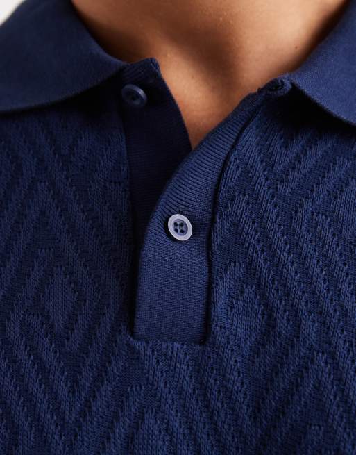 Jack & Jones - Premium - Marineblå strikket polotrøje med korte ærmer, 3 af 5