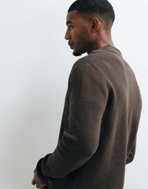 Jack & Jones premium milano stitch half zip sweater in brown, 3 of 5