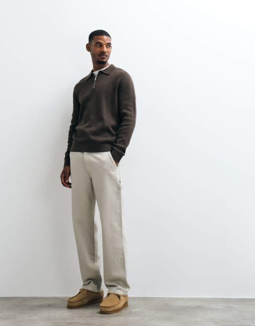 Jack & Jones premium milano stitch half zip sweater in brown, 4 of 5