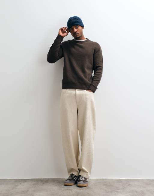 Jack & Jones premium milano stitch sweater in chocolate brown, 4 of 5
