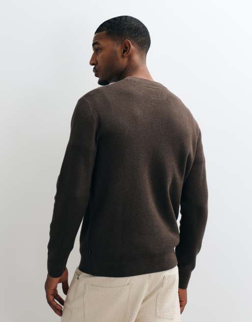Jack & Jones premium milano stitch sweater in chocolate brown, 5 of 5